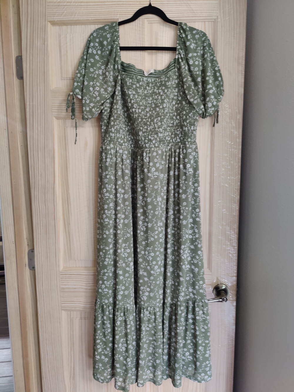 Sage Green Floral Smocked Maxi Dress